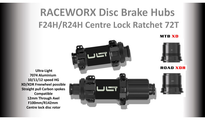 HUBS Set for Disc Brake Rims  F24H/R24H Centre Lock Ratchet Freewheel