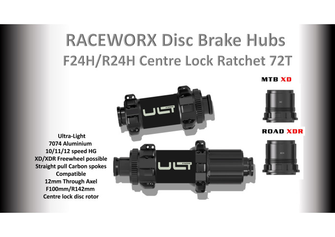 HUBS Set for Disc Brake Rims  F24H/R24H Centre Lock Ratchet Freewheel